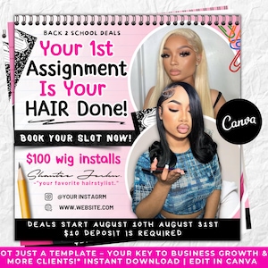 Back To School Flyer, Back to school hair flyer, Back to school sale flyer, DIY canva template, Back 2 School Flyer, Braid Special Flyer