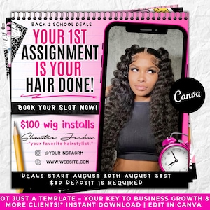 Back To School Flyer, Back to school hair flyer, Back to school sale flyer, DIY canva template, Back 2 School Flyer, Braid Special Flyer