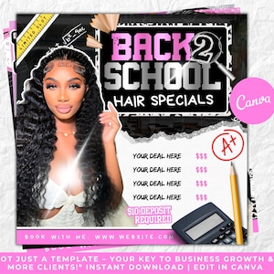 Back To School Flyer, Back to school hair flyer, Back to school sale flyer, DIY canva template, Back 2 School Flyer, Braid Special Flyer