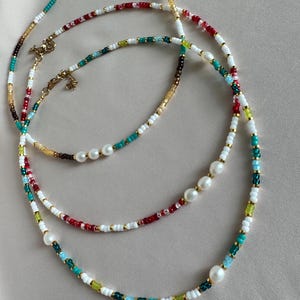 Colorful Natural Stone & Pearl Pendant Necklace: Handmade Beaded Jewelry
