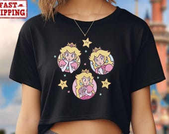 Mario Princess Girls Crop Top, Princess Peach Mario Crop Tee, Princess Peach Crop Top, Super Mario Shirt, Mario Group Birthday Crop Top