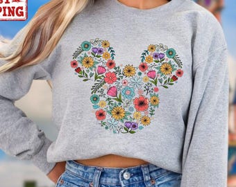 Flower Mickey Sweatshirt, Disney Garden Festival Hoodie, Floral Disney Sweater, Floral Mickey Sweat, Gardener Gift, Disneyland Hoodies