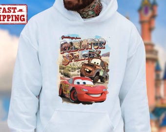 Sudadera retro de la película Cars de Radiator Springs, sudadera con capucha de Rayo McQueen, sudadera de la película Cars de Disney, sudadera de viaje familiar de Disney