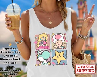 Mario Princess Girls Tank Top, Princess Peach Mario Tank Tee, Princess Peach Tank Top, Super Mario Shirt, Mario Group Birthday Tank Top