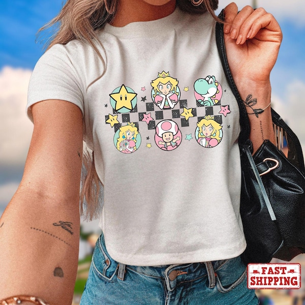 Mario Princess Girls Crop Top, Princess Peach Mario Crop Tee, Princess Peach Crop Top, Super Mario Shirt, Mario Group Birthday Crop Top