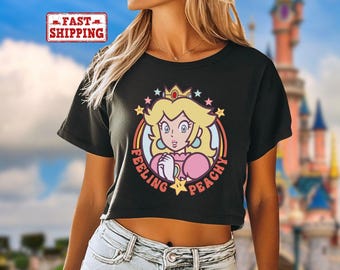 Mario Princess Girls Crop Top, Princess Peach Mario Crop Tee, Princess Peach Crop Top, Super Mario Shirt, Mario Group Birthday Crop Top