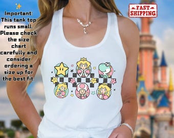 Mario Princess Girls Tank Top, Princess Peach Mario Tank Tee, Princess Peach Tank Top, Super Mario Shirt, Mario Group Birthday Tank Top
