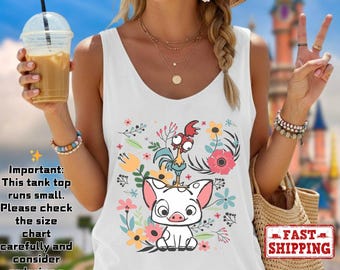 Disney Moana Tank Top, Hei Hei and Pua Floral Tank Tee, Moana Princess Disney Trip Tank Top, Disneyland Shirt, Disney World Tee