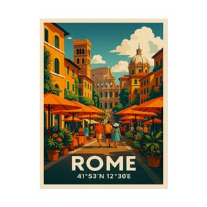 Encantadores pósteres vintage enrollados, arte de viaje para decoración del hogar, láminas de arte mural, decoración italiana, regalo para viajeros / Roma, Italia
