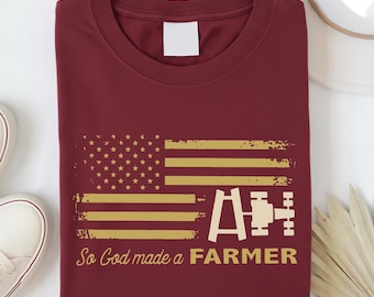 So God Made A Farmer Shirt – American Flag Tractor Farmer Tee – Farming Gift for Men