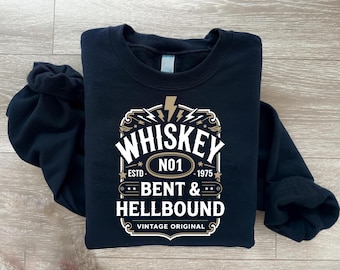 Camiseta Whiskey Bent and Hellbound: camiseta vintage para amantes del whisky, estilo country, para beber rock sureño.