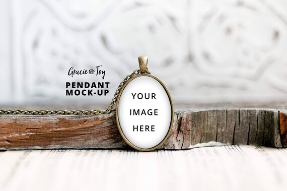 Small Oval Pendant Product Mockup Antique Bronze Jewelry Templatejewelry