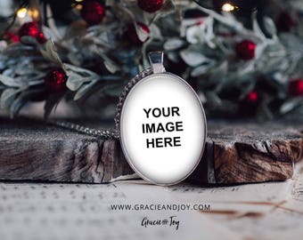 Download Free Christmas Oval Pendant Product Mockup,silver,Jewelry, template,jewelry photography,charm mockup,necklace mockup, Cabochon Printa PSD Template