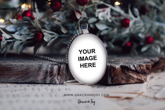 Christmas Oval Pendant Product Mockupsilverjewelry Templatejewelry Photographycharm Mockupnecklace Mockup