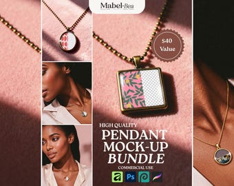 Oval & Square Pendant Necklace Mockup Bundle, PNG PSD Affinity (Digital Download)