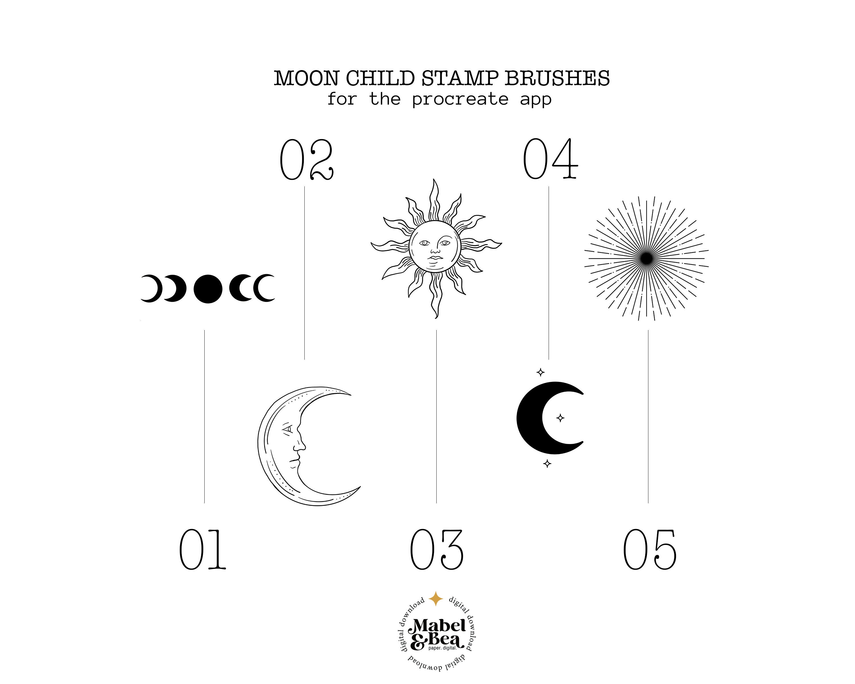 Moon Child Stamp Brushes for Procreate by Mabel and Bea - Etsy
