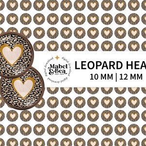 10 mm + 12 mm LEOPARD HEART, Valentine Digital Download, animal print round, Valentine printable, art craft supply, Mabel and Bea