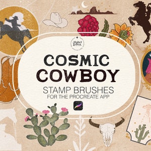 Mabel と Bea による Procreate アプリ用の Cosmic Cowboy スタンプ ブラシ