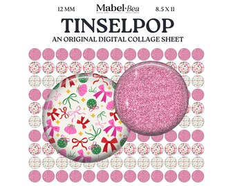 TinselPop 12mm Digital Collage Sheet – Printable Christmas cabochon for earrings, charms