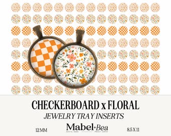Checkerboard Floral 12 MM Circles: Junk Journal Printable (Digital Download)