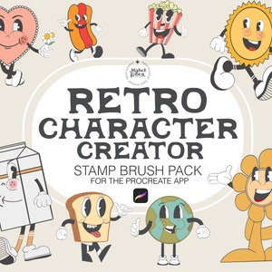 Retro Character Creator Stamp Brushes for the Procreate App by Mabel and Bea