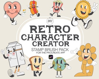 Retro Character Creator Stamp Brushes for the Procreate App by Mabel and Bea