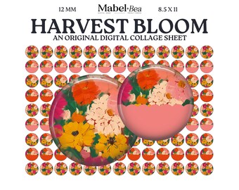 Harvest bloom 12mm Digital Collage Sheet – Printable cabochon for earrings, charms