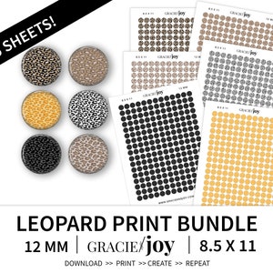 12 mm LEOPARD PRINT BUNDLE  Digital Download, Animal Pattern, 12 mm round, Leopard printable, art print for jewelry, Mabel and Bea