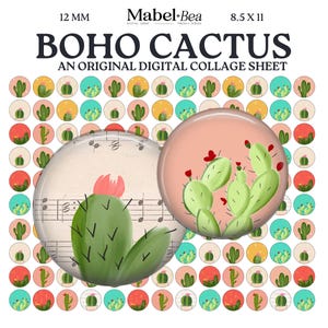Boho Cactus 12 mm digital collage sheet by Mabel and Bea