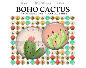 12mm Digital Collage Sheet – Printable Boho Cactus for earrings, charms