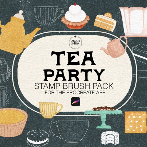 Tea Party Stamp Brush Pack for the Procreate App by Mabel and Bea