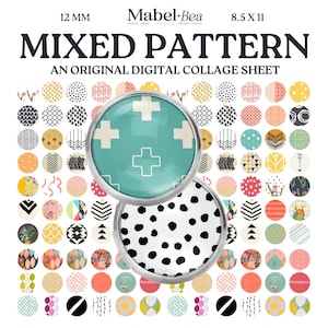 12mm Digital Collage Sheet – Mixed Pattern cabochon for earrings, charms