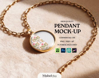 Cabochon Pendant Necklace Mockup, PNG PSD Affinity (Digital Download)