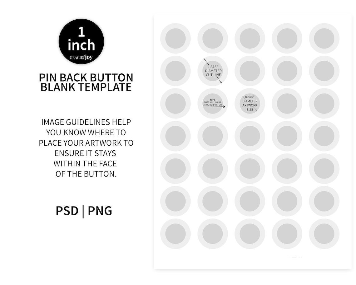 1 Inch Round Pin Back Button Blank Template CANVA Tutorial Etsy