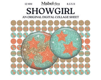 Showgirl Era 12mm Cabochons – Printable Collage Sheet, Digital Download