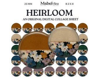 Heirloom 25 mm Digital Collage Sheet – Printable cabochon for earrings, charms