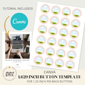 Plantilla CANVA de botón con pinback de 1,25 pulgadas, círculos de 1,629 pulgadas, descarga digital, Mabel y Bea