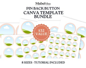 Pin Back Button Canva Template Bundle – 8 Sizes, Instant Download, Easy to Edit