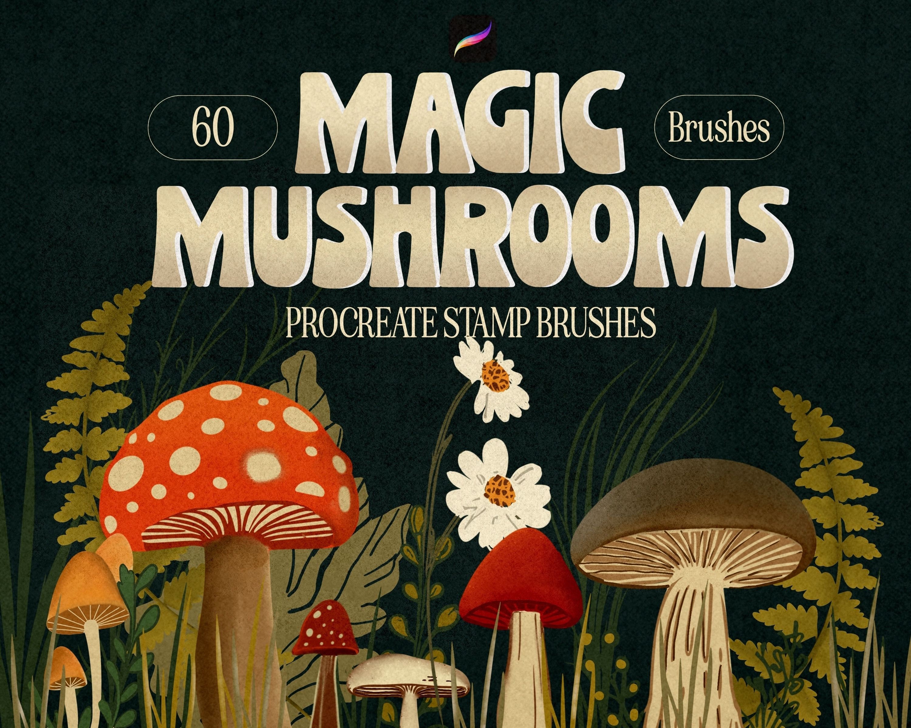Pennelli per timbri a forma di fungo magico per l'app Procreate di Mabel e Bea