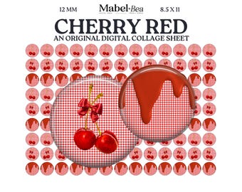 Cherry Red 12mm Circles - cabochon Printable (Digital Download)