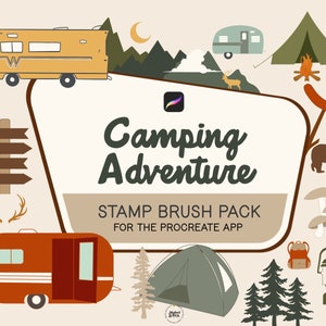 Camping Adventure Stamp Brushes for th&#39;e Procreate App by Mabel and Bea