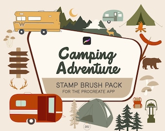 Camping Adventure Stamp Brushes for th'e Procreate App by Mabel and Bea