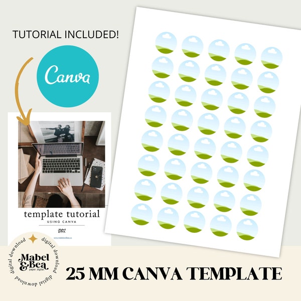 25 mm CANVA TEMPLATE, 1 inch circles, Digital Download, Mabel and Bea