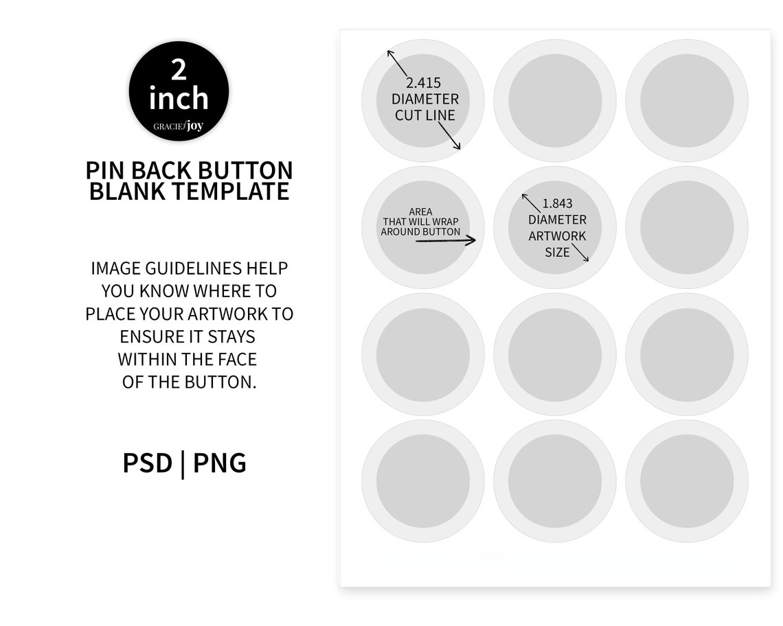 2 Inch Round Pin Back Button Blank Template CANVA Tutorial Etsy