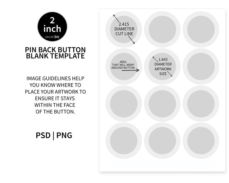 2 Inch Round Pin Back Button Blank Template CANVA Tutorial Etsy