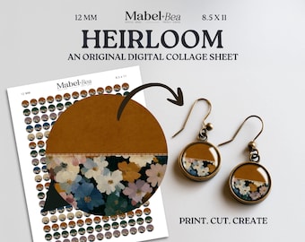 Heirloom 12mm Digital Collage Sheet – Printable cabochon for earrings, charms