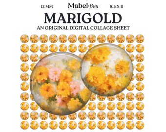 Marigold 12mm Digital Collage Sheet – Printable cabochon for earrings, charms