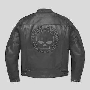 Harley-Davidson Skull Leather Biker Jacket: Men&#39;s Motorcycle Riding Coat