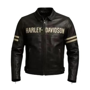 Harley davidson Men&#39;s Black Motorcycle Jacket Real Cowhide Leather Biker Jacket