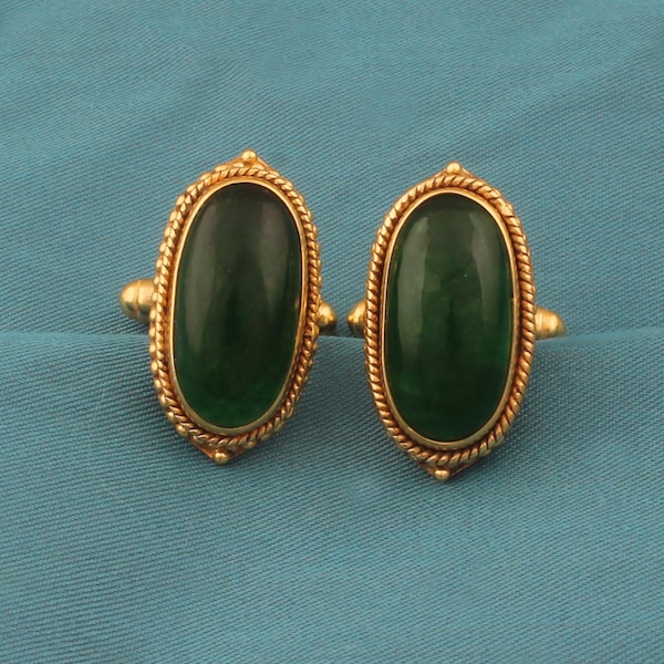 Green Jade Cufflinks: Gold Plated  Boho Wedding Gift For Her